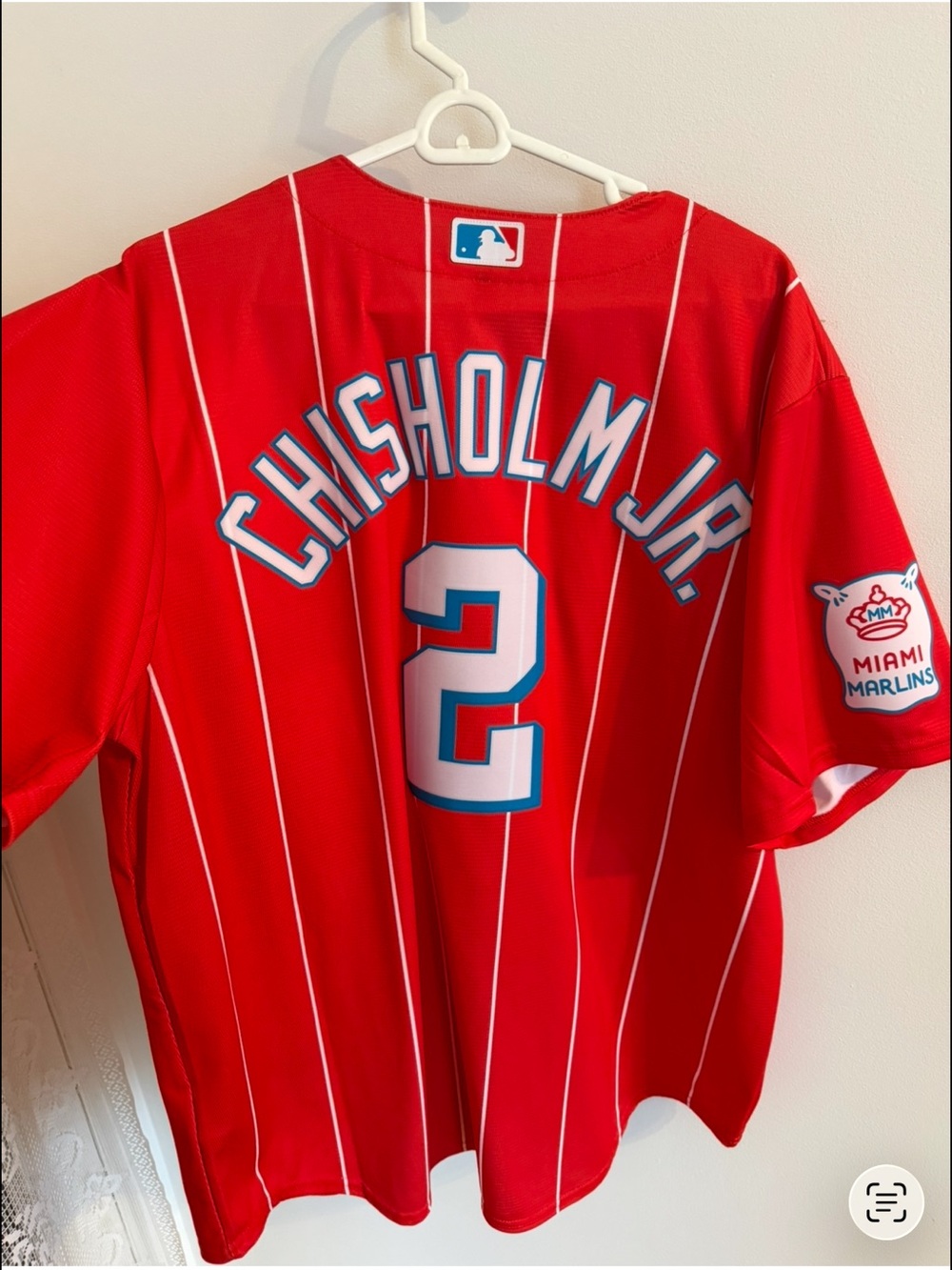 MLB Miami Marlins Red Pinstripe Chisholm Jr. #2 Jersey